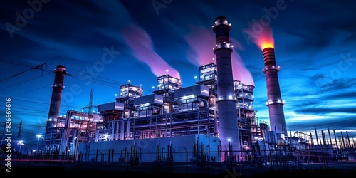 Gas-Fired Power Plant: A Nighttime Perspective. Concept Power Plant, Gas-Fired, Nighttime, Industry, Energy