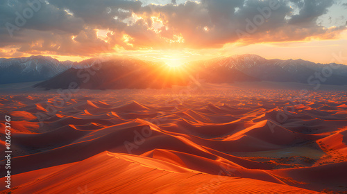 Vast Sand Dunes Stretching Under a Blue Sky at Great Sand Dunes National Park, Colorado