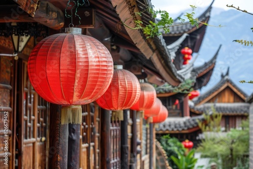 China Town. Traditional Red Lanterns Adorning the Streets of Lijiang
