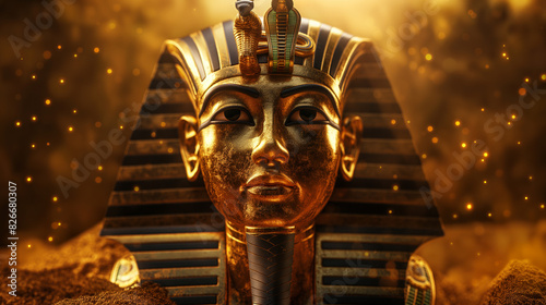 Máscara dourada do Faraó, cena panorâmica do Egito em 3d