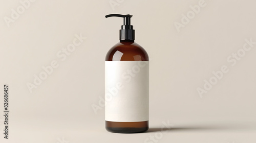 Amber bottle with pump dispenser mockup. Front view of amber pump bottle mockup, perfect for showcasing your brand of soap, shampoo, or lotion.