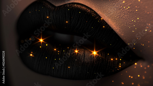Schöne volle Schmoll Lippen mit Lippenstift und goldener Farbe