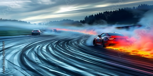 Exciting race track with cars drifting and burning tires in high speed. Concept Race Cars, Drifting, Burnouts, High Speed, Exciting Race Track