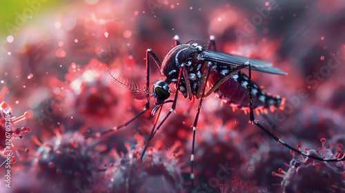 Close up of a mosquito on a red surface