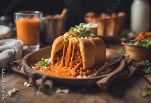 delicious Bunny Chow food, copy space for text 