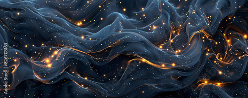 Abstract cosmic background depicting undulating fabric with glowing stars