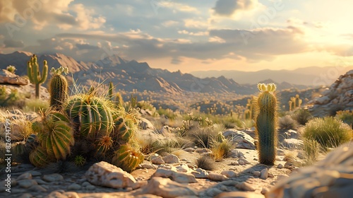 Natural beauty of a rocky desert landscape with cacti