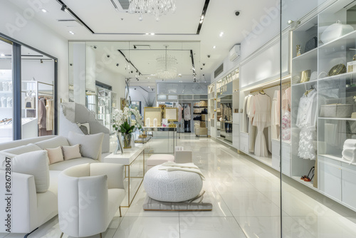A chic boutique showcasing a curated selection of designer clothing and accessories, offering guests a taste of luxury retail therapy. Concept of fashion and indulgence. Generative Ai.