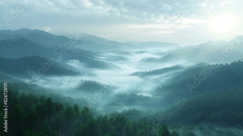 Natural beauty of a misty valley at dawn