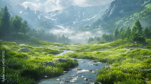 Natural beauty of a lush valley with a winding river
