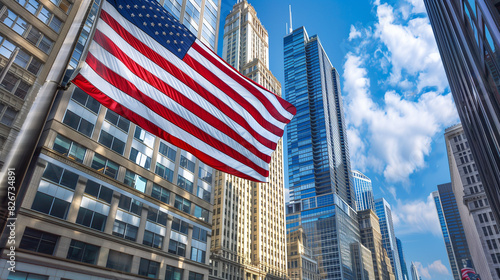 Chicago Skyline Featuring USA Flag