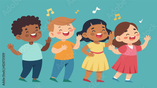 The sight of children swaying and clapping along to the upbeat rhythm of a gospel song their smiles reflecting the infectious energy of the music.. Vector illustration