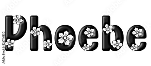 Phoebe - name black color - written with engraved typical Hawaiian hibiscus flowers- word for websites, e-mail, sublimation greetings, banners, cards, t-shirt, sweatshirt, prints, cricut, silhouette,