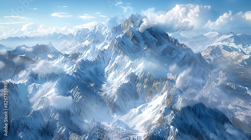 Landscape view of rocky peaks with snow