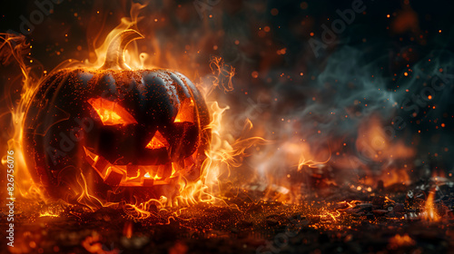 Haunted Halloween Havoc Twin Pumpkins of Perdition Ethereal Flame Pumpkin, Generative AI