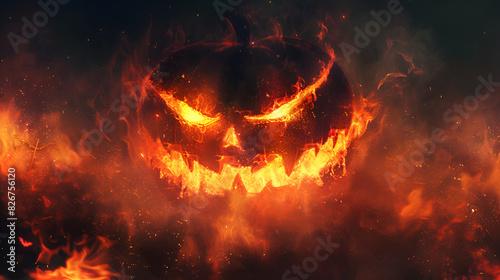 Haunted Halloween Havoc Twin Pumpkins of Perdition Ethereal Flame Pumpkin, Generative AI