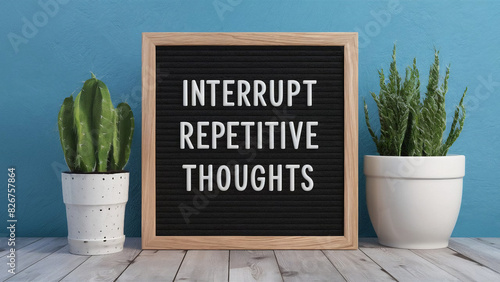 Interrupt repetitive thoughts motivational quote on the letter board. Inspiration psycological text.