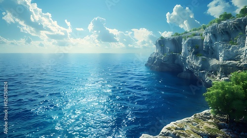 Landscape view of cliffs overlooking a deep blue sea