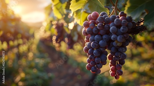 Landscape view of a vineyard with ripe grapes