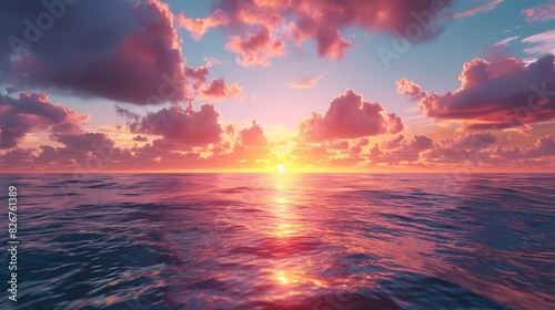 Landscape view of a vibrant sunset over a tranquil ocean