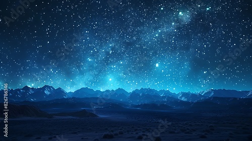 Landscape view of a desert landscape with a clear night sky and stars