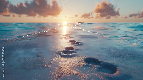 Fresh view of footprints leading to the ocean