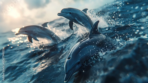 Fresh view of dolphins leaping out of the ocean