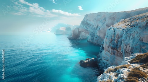 Fresh view of cliffs overlooking a deep blue sea