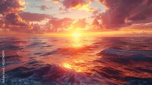 Fresh view of a vibrant sunset over a tranquil ocean