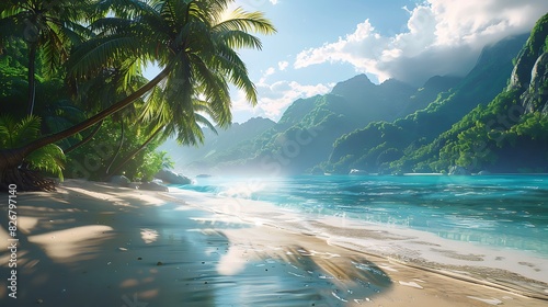 Fresh view of a tropical paradise with palm trees and sandy beaches