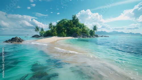 Fresh view of a tropical island with a sandy beach and crystal clear water