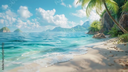 Fresh view of a tropical island with a sandy beach and clear water