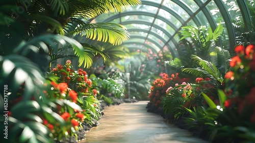 Fresh view of a tropical greenhouse with exotic plants