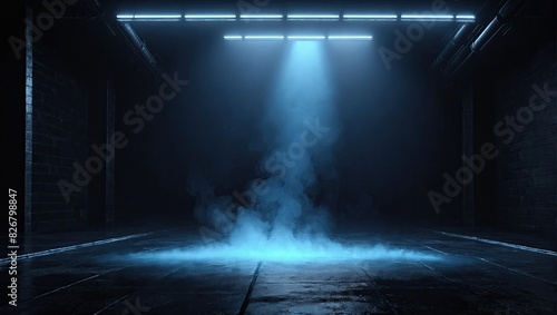 3D rendering abstract dark empty scene stage spotlight on stage fountain in the night city