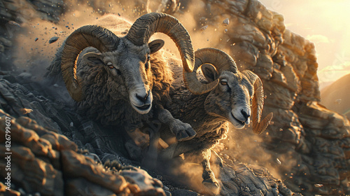 Two Rams Clash on a Mountainside