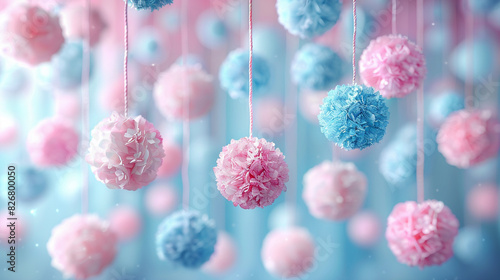 garden with hanging colourful Pom poms trending 