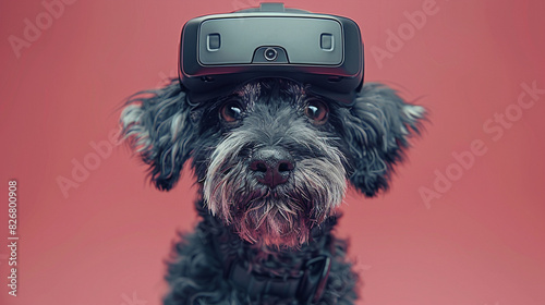 illustration of black and white dog with virtual reality glasses 