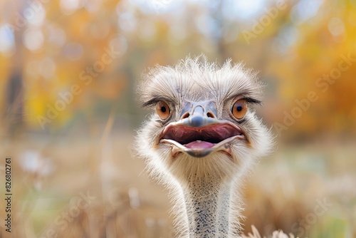 Funny ostrich smiling portrait.