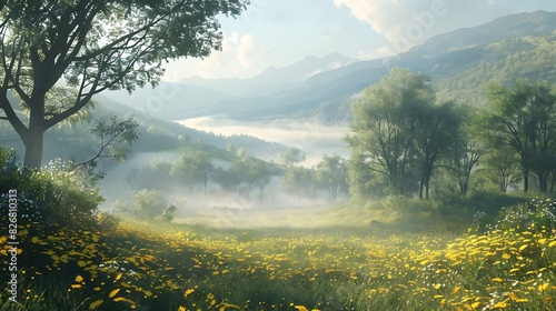 Fresh view of a misty morning in a quiet valley