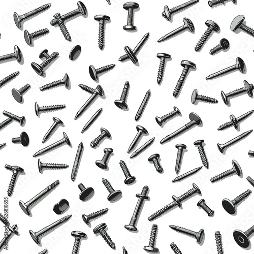 set of screws and nails stickers on white background