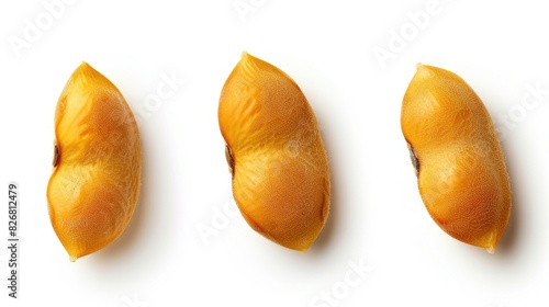 Isolated Three Yellow Dried Soybean Seeds on White Background with Clipping Path