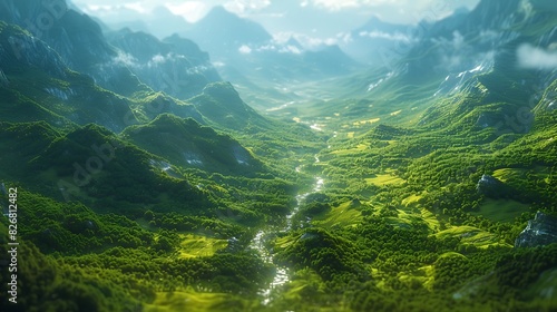 Fresh view of a lush valley with a winding river