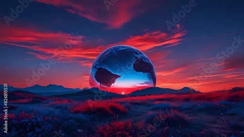 Blue world and red sky, amazing view of ne world landscape