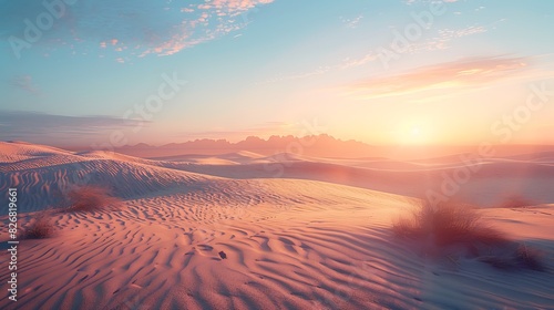 Fresh view of a desert landscape at dawn with a clear sky
