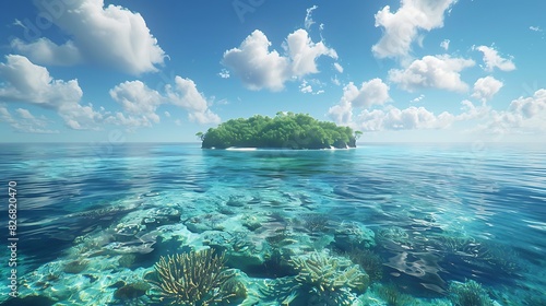 Fresh view of a coral island with clear blue waters