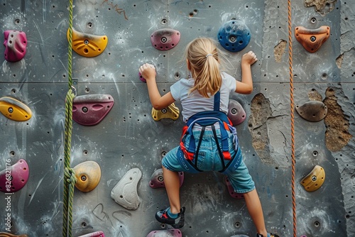 Child on a rock climbing wall