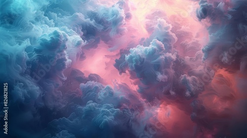 Volumetric cloudscape with a hint of blue and pink. Rendered in Octane.