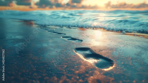 Footprints leading to the ocean