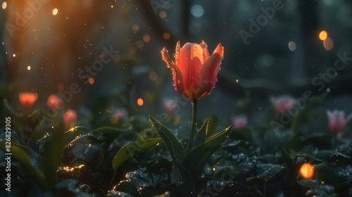Tulips bloom beautifully in the cool, dewy mornings. Nature background wallpaper.