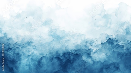 Abstract watercolor background with blue and white shades. Ideal for designs requiring a calming and serene feel.